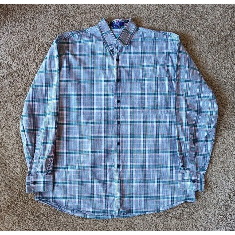 Alan Flusser Button Up Men's Shirt Size Medium Blue Green Striped  Long Sleeve